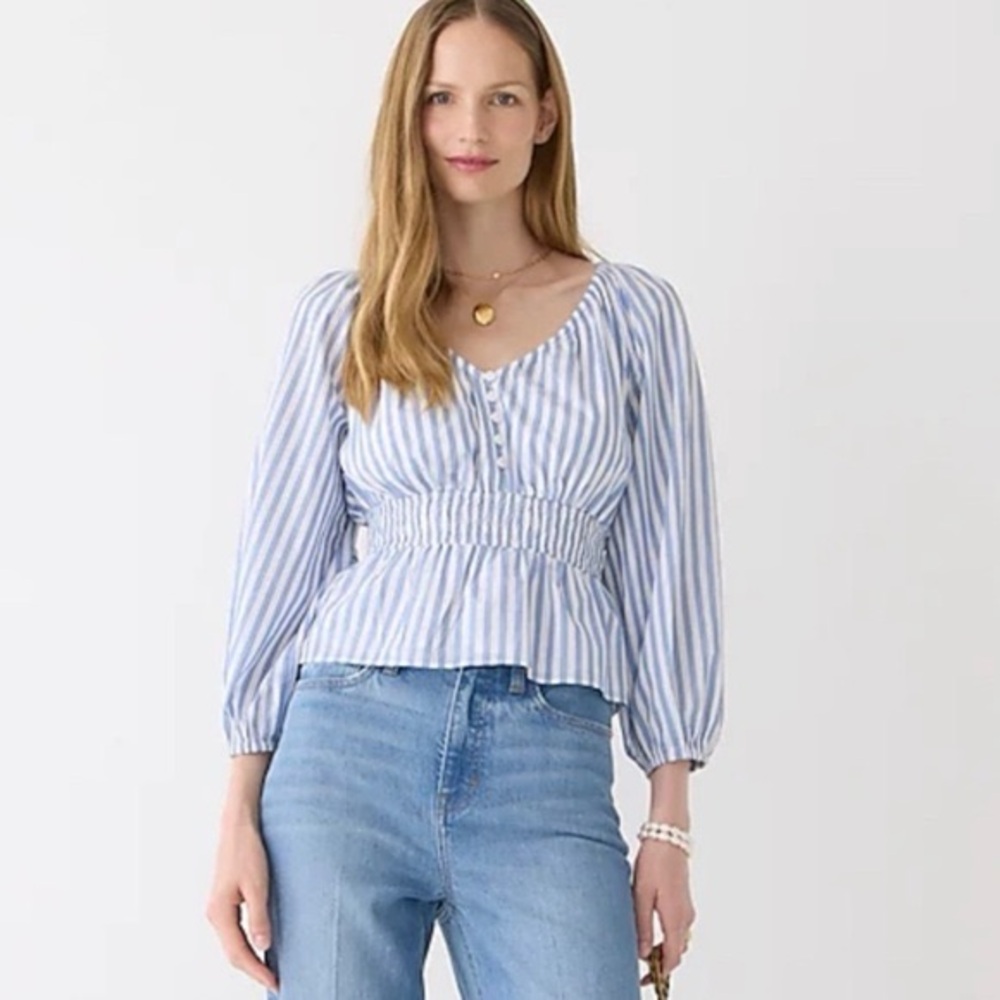 J. Crew V-neck smocked-waist top in stripe cotton lawn - XXL - Tags on!